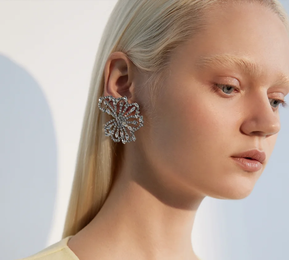 925 silver needle artificial Rhinestone irregular exaggerated bride Earrings for women Fashion Jewelry