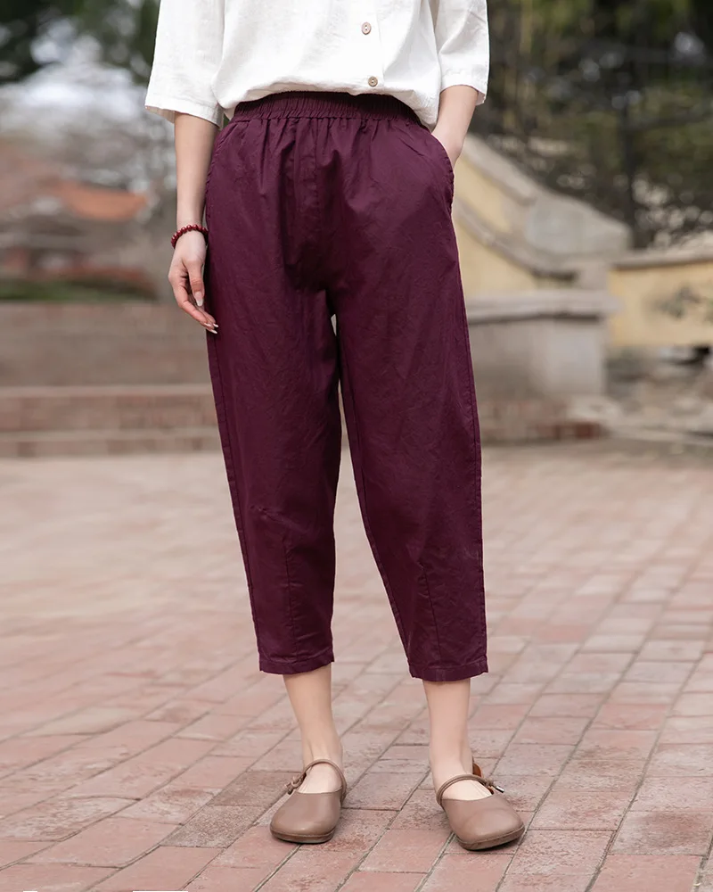2022 New Style Loose Women Calf-length Pants Spring Summer Solid Cotton Linen Women Pants RV658 white capris