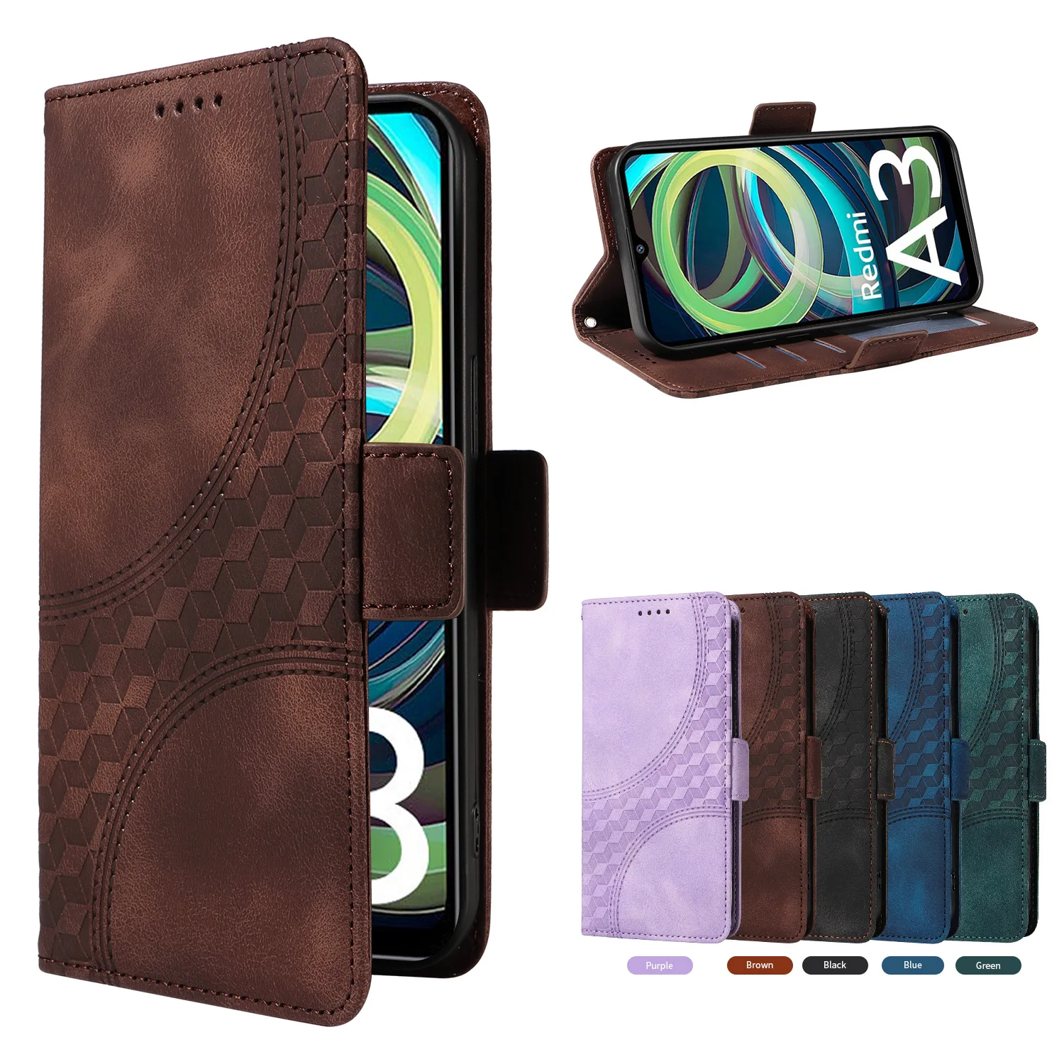 Magnetic Leather Flip Case with Card Slots and Wrist Strap