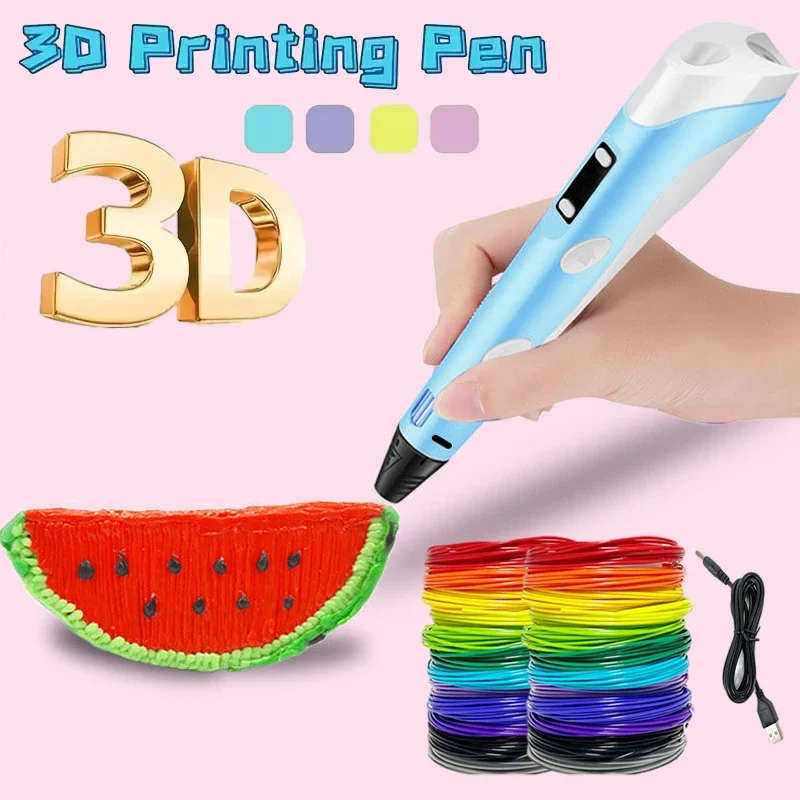 3D Printing Pen Kids 3D Pen LCD Screen+9M PLA Filament Toys Gift for  Children