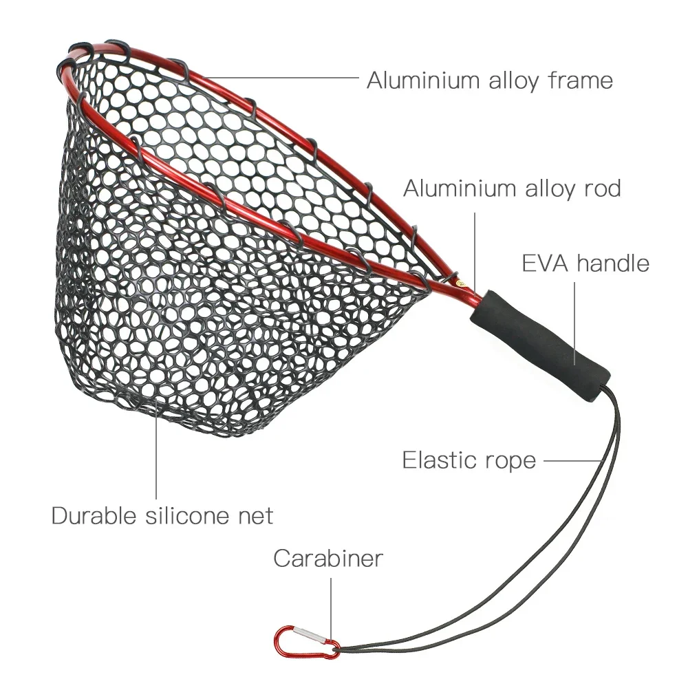 Soft Silicone Fishing Landing Net Aluminium Alloy Pole Fishing Tools Small Hand Mesh Foldable Casting Network Trap Nets fishing landing net fishing net fishing traps