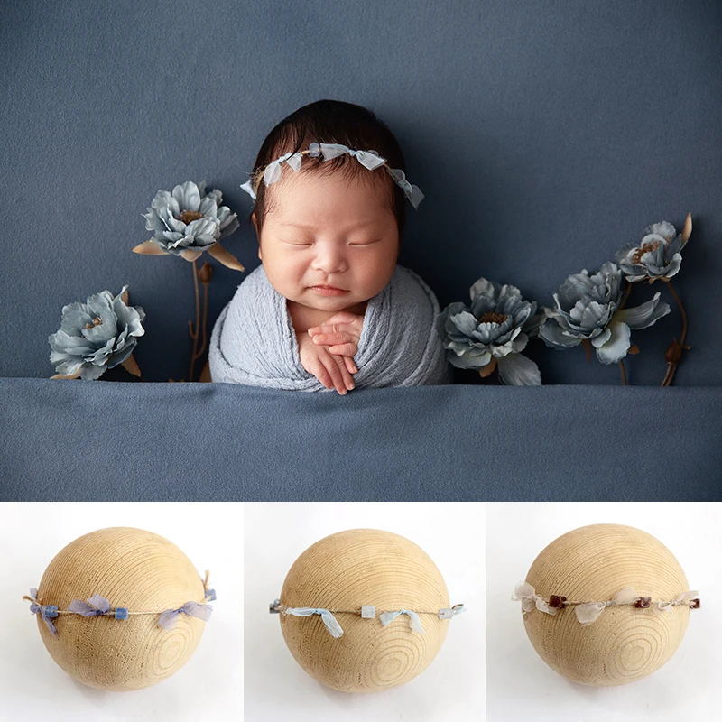 

Baby Headband Newborn Photo Props Colored Stone Pearl Adjustable Headwear Full Moon Baby Photo Headdress Studio Accessories