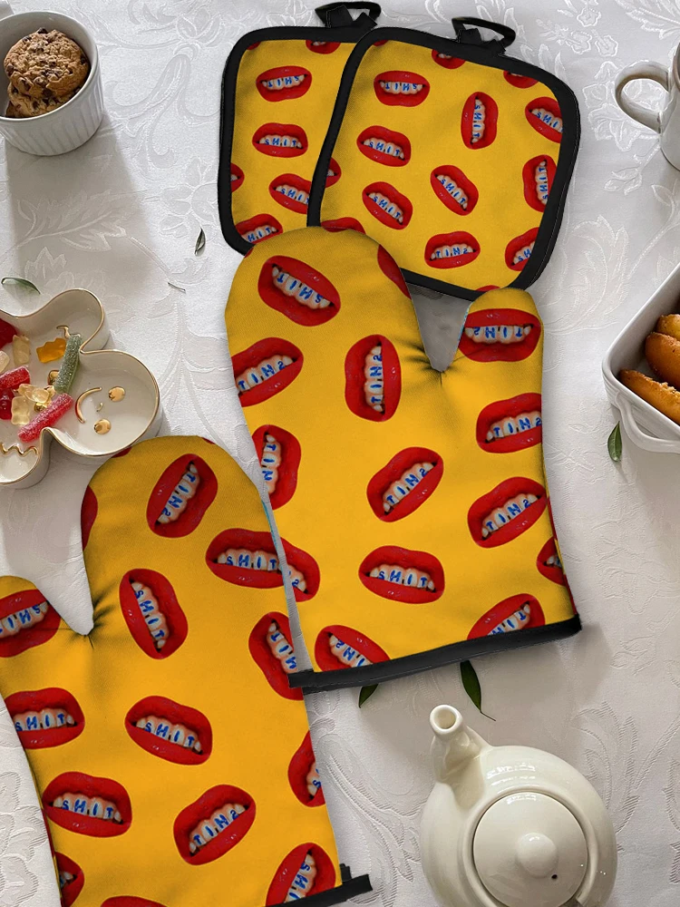Customize Kitchen Microwave Glove Polyester Oven Mitts Heat Resistant Thermal Anti-heat Take Hot Pot Cooking Baking Gloves Tools kitchen gloves