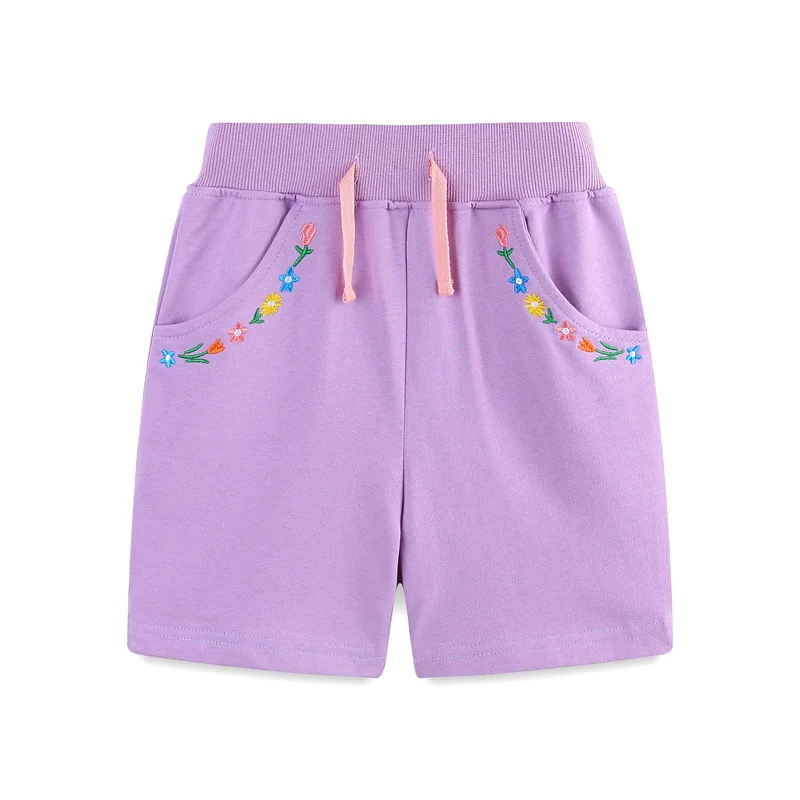 Jumping Meters Girls Shorts Floral Embroidery Children's Clothes Trousers Pants Pockets 2-7T