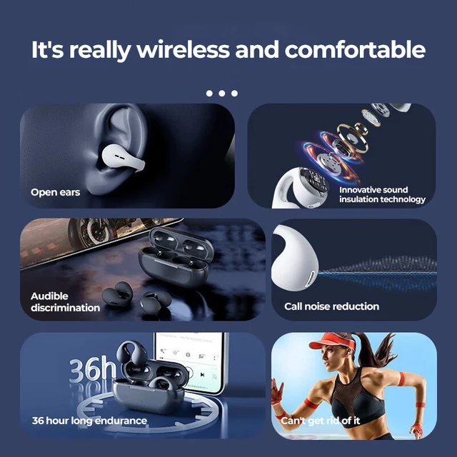 Bone Conduction Bluetooth 5 3 Earphones Earring Wireless Headphones Waterproof Headset TWS Sports Earbuds Ear Hook