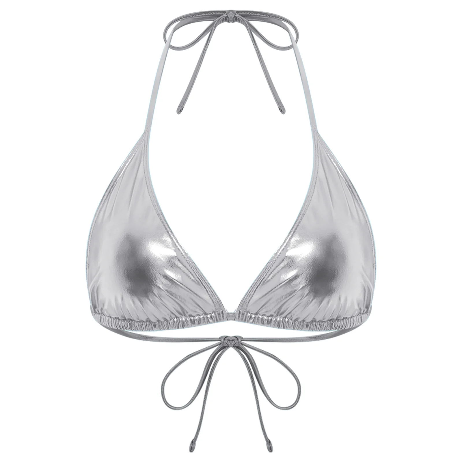 Women's Bikini Swimsuit Bra Tops Metallic Shiny Tie-up Halter Triangle Swimwear Bra Top Bralette Swim Tops with Removable Pads
