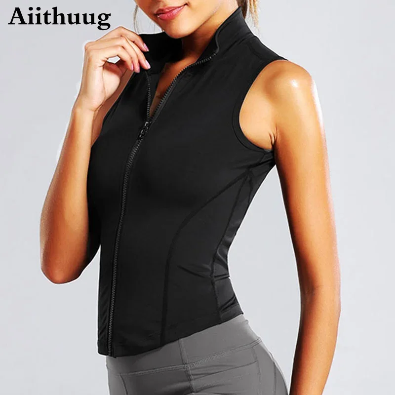 Sports Jacket Aiithuug Womens Athletic Zip Up Sweat Vest Jacket Sleeveless Running Yoga Tops Fleece Vest Polar Soft Classic Fit