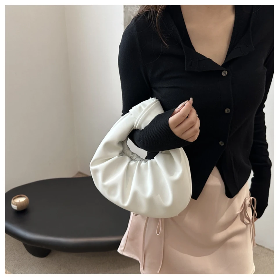 Borsa Da Polso In Ecopelle Morbida Con Nodo - Piccola Tote Donna, Colore Beige, Dimensioni 20x23x17,5 Cm