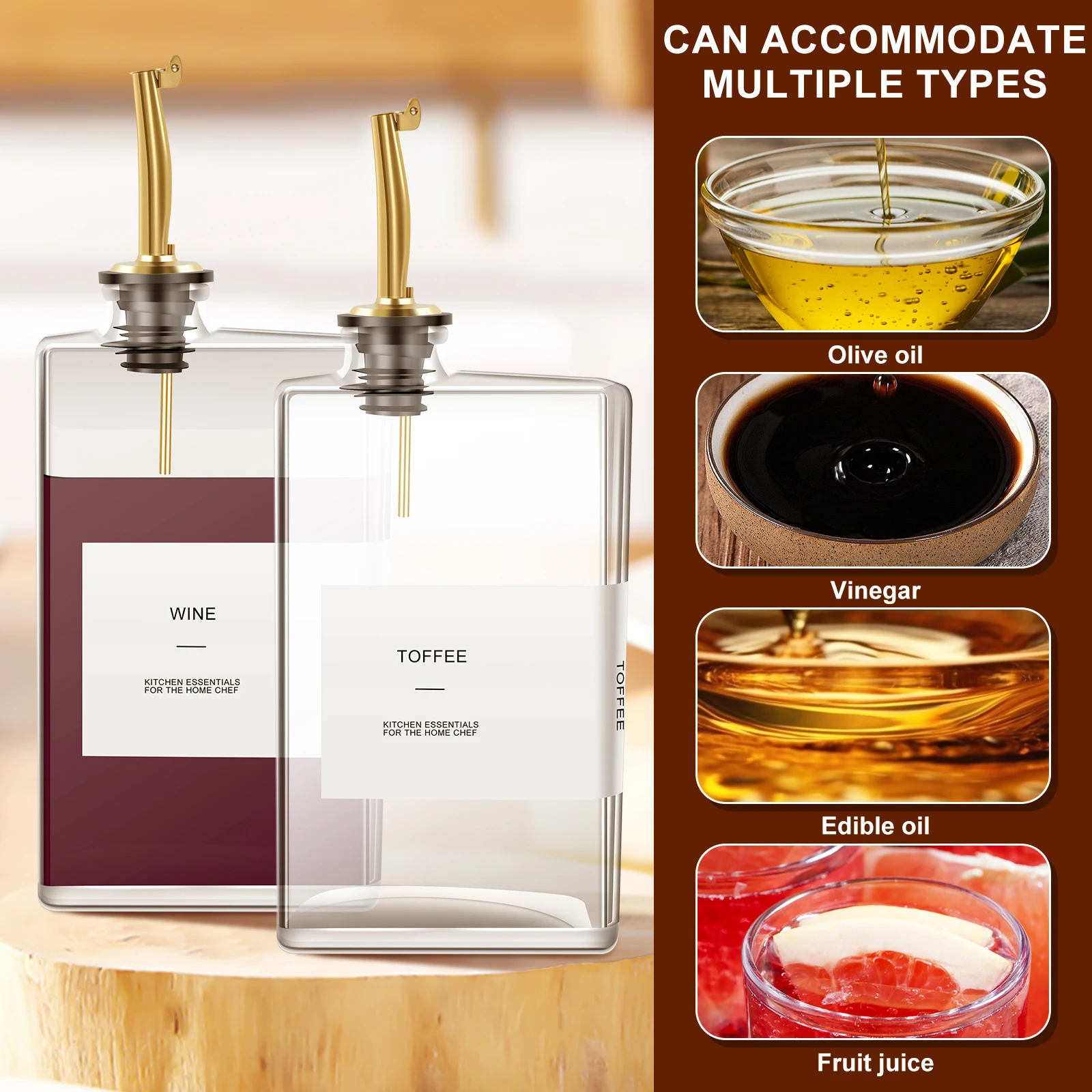 2Pc 350ml Olive Oil Dispenser Glass Cooking Oil Dispenser Rectangular Vinegar Transparent Olive Bottle for Cooking Oil Dispenser