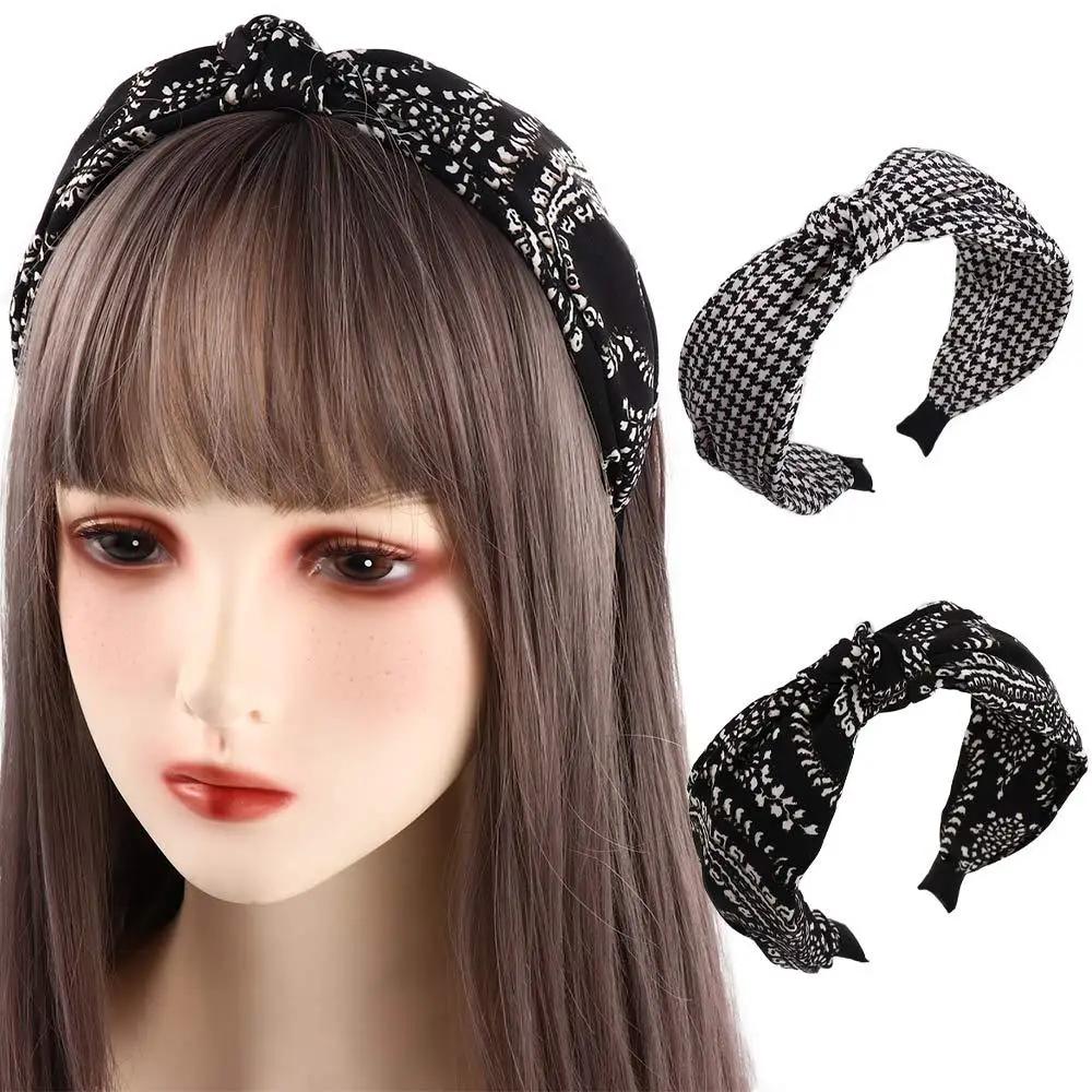 

Wash Face Vintage Non Slip For Girls Wide Side Lattice Grid Hairbands Korean Head Wrap Women Hair Hoop Knot Headband