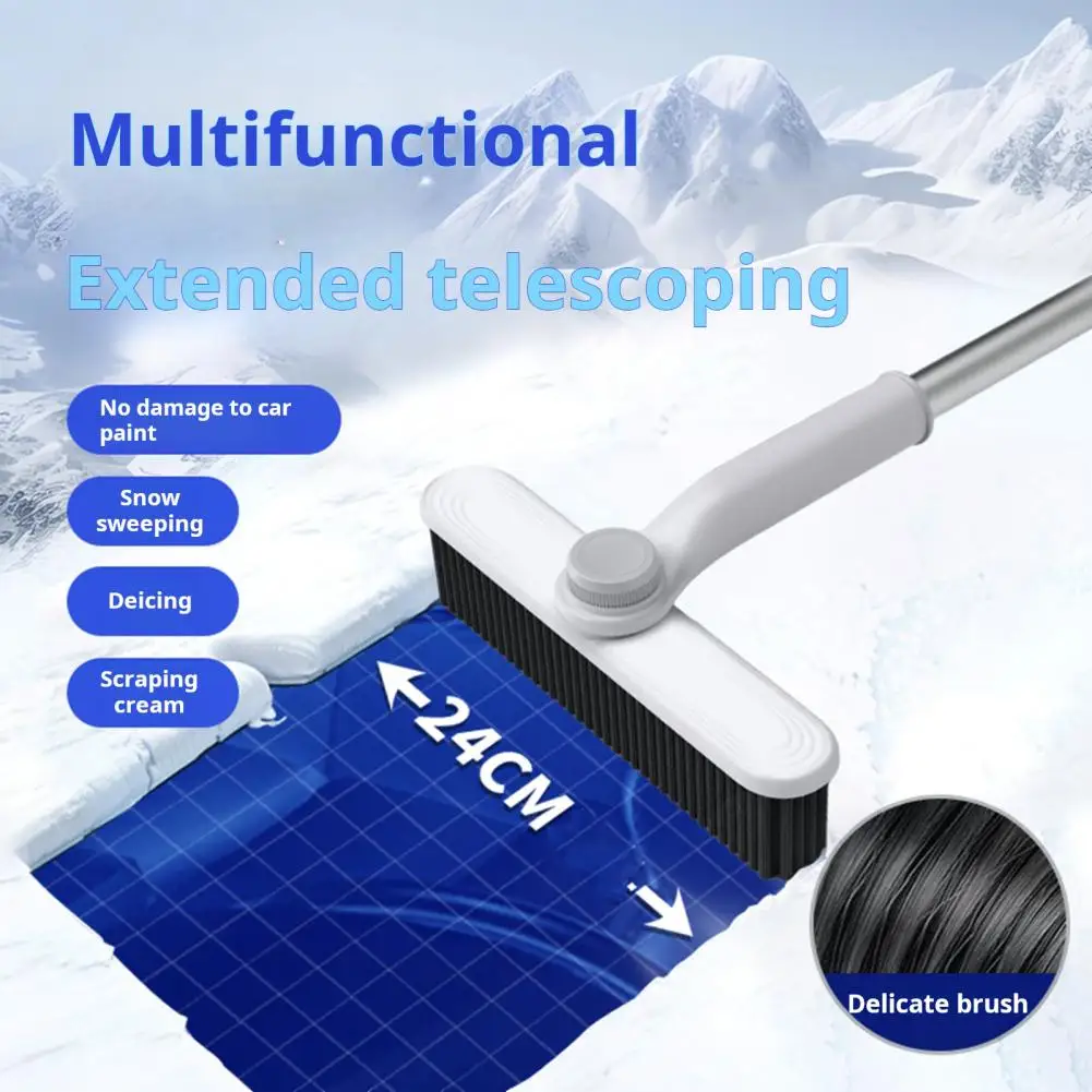 Car Snow Ice Scraper Easy Grip Snow Brush Telescopic Pole 3-In-1 Shovel for Quick Snows Removal Winter Car Essentials