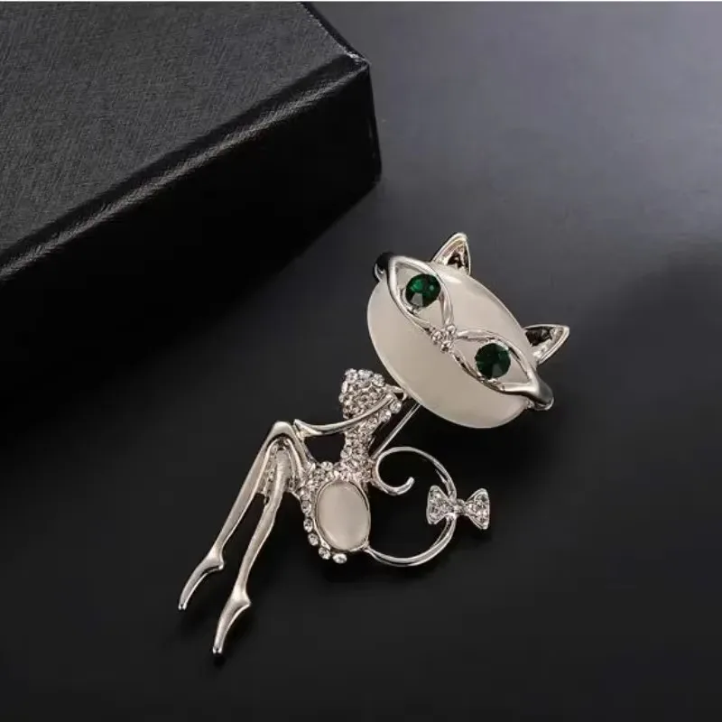 Cartoon Kitten Cat Eye Stone Brooch Elegant Catgirl Suit Collar Pin Women's Fashion Jewelry Accessories Persian Cat Collar Pin