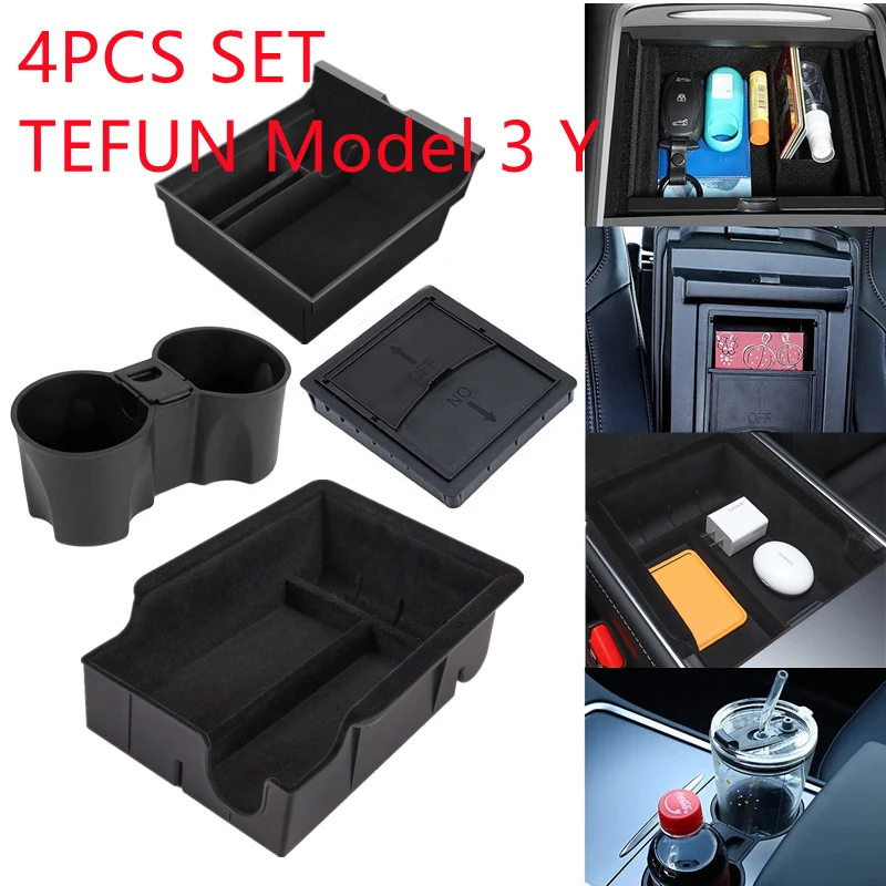 4PCS ABS Center Console Organizer Tray For Tesla Model 3 Y 2021 - 2023  Armrest Hidden Cubby Drawer Cupholder Accessories - AliExpress