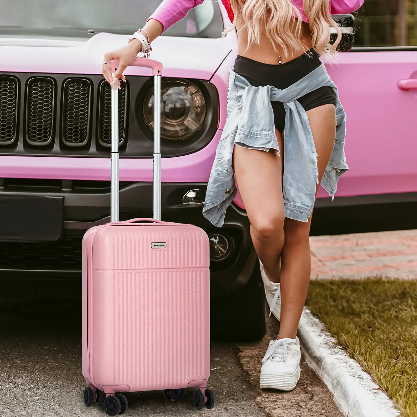 21" Carry on Suitcase ABS Lightweight Hard Shell Small Trolley, Travel Cabin Luggage with 4 Double Spinner Wheels & TSA Lock