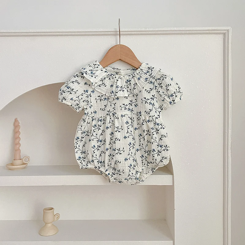 Baby Girls Clothes Summer New Baby Girls Short Sleeve ​Dress Flower Print Baby Romper Princess Dress Kids Matching Sister Outfit 5