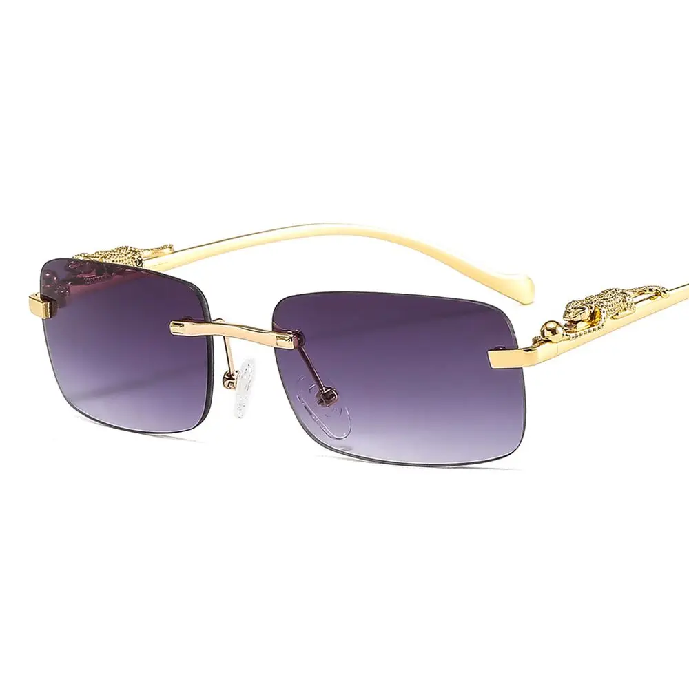 Vintage Rimless Square Luxury Sunglasses with Leopard Head Design