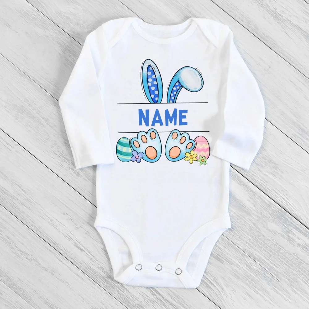 Personalized Easter Baby Romper Bunny with Name Infant Outfit Bodysuit Boys Girls Holiday Party Jumpsuit Bunny Newborn Rompers 5