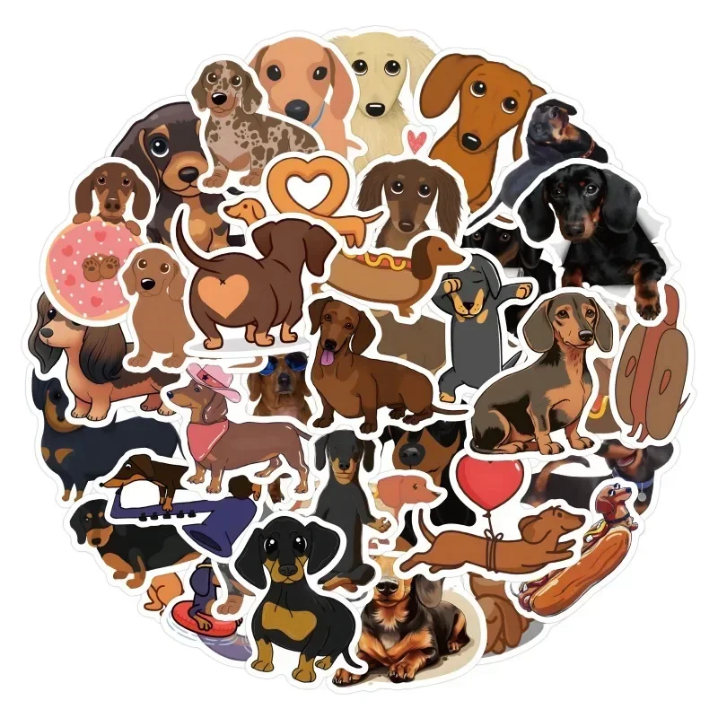 10/60Pcs Creative Dachshund Cartoon Personality Graffiti Stickers Waterproof Desk Guitar Computer Refrigerator Sticker