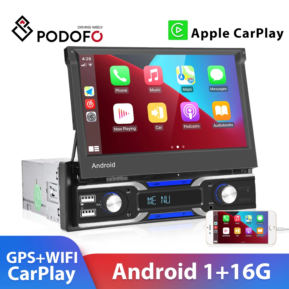 

Автомагнитола Podofo Carplay, мультимедийный плеер на Android, с выдвижным 7 "экраном, для Nissan, Toyota, Lada, Kia, Suzuki, VW, Типоразмер 1 Din