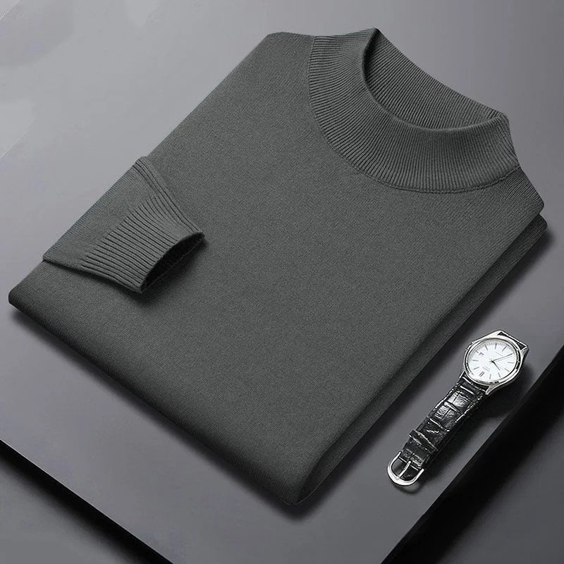 2023 Autumn and Winter Fashion Trend Simple and High-end Threaded Half High Neck Long Sleeved Pullover Knitted Sweater for Men