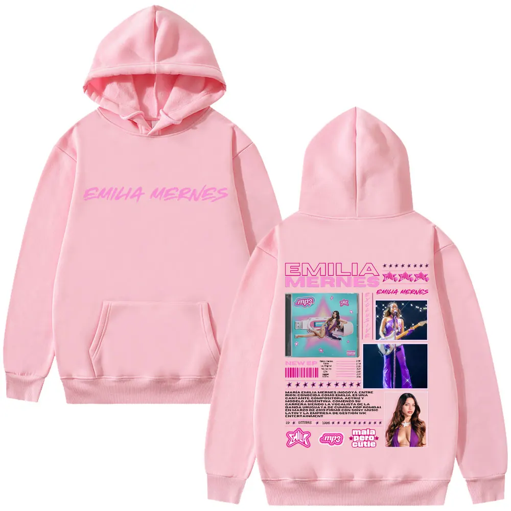 Singer Emilia Mernes MP3 Graphic Hoodie Men Women Fashion Vintage Oversized Hooded Tracksuit Unisex Fleece Cotton Sweatshirts 4