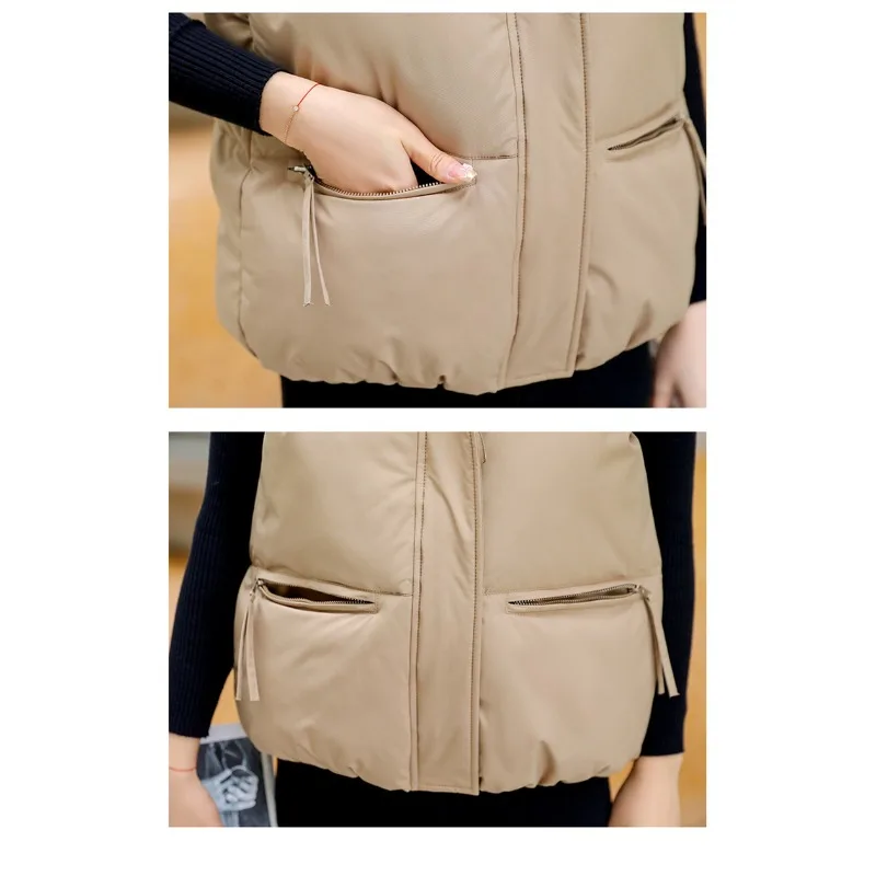 2023 Autumn Winter Cotton-padded Vest Coat Women Stand-up Collar Waistcoat Short Jacket Student Warm Tank Tops Sleeveless Coats