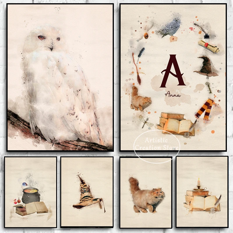 Magic World Castle Art Prints Canvas Poster Magical Acquerello Retro Wizards Ispirato Alla Burrow Wall Picture Kids Room Decor