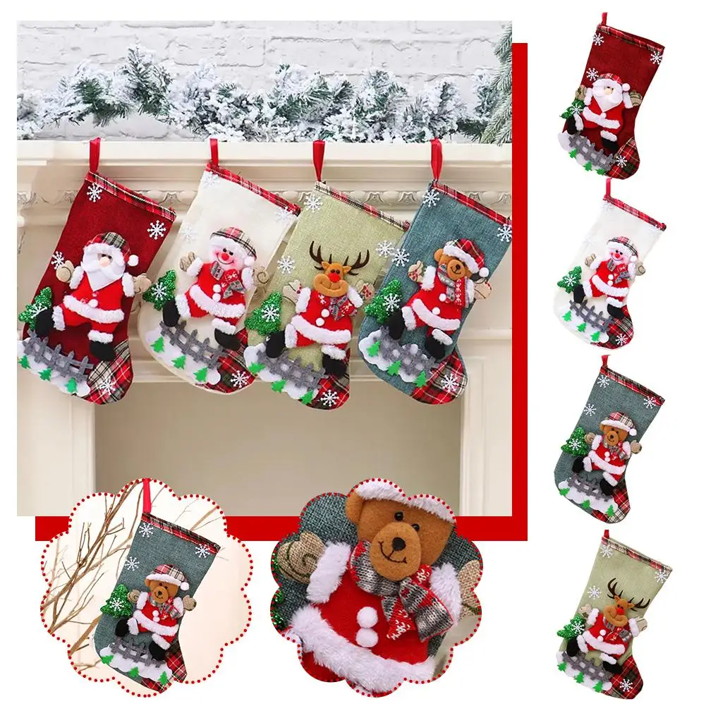 

Large Linen Christmas Stocking Fence Christma Gift Christmas Natal Bag Pendants Tree Candy Xmas Merry Ornament Noel Bag Dec X5T4