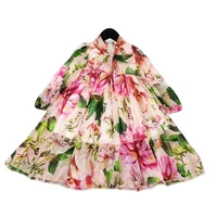 Printemps automne enfants gitls robe à fleurs en mousseline de soie voilet matériel avec intérieur pur coton robes de princesse boutique enfants vêtements 4