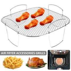 Air Fryer Rack Grilling Rack Stainless Steel Multi-Purpose Cooking Holder Outdoor BBQ Tools Home Kitchen Airfryer Accessories