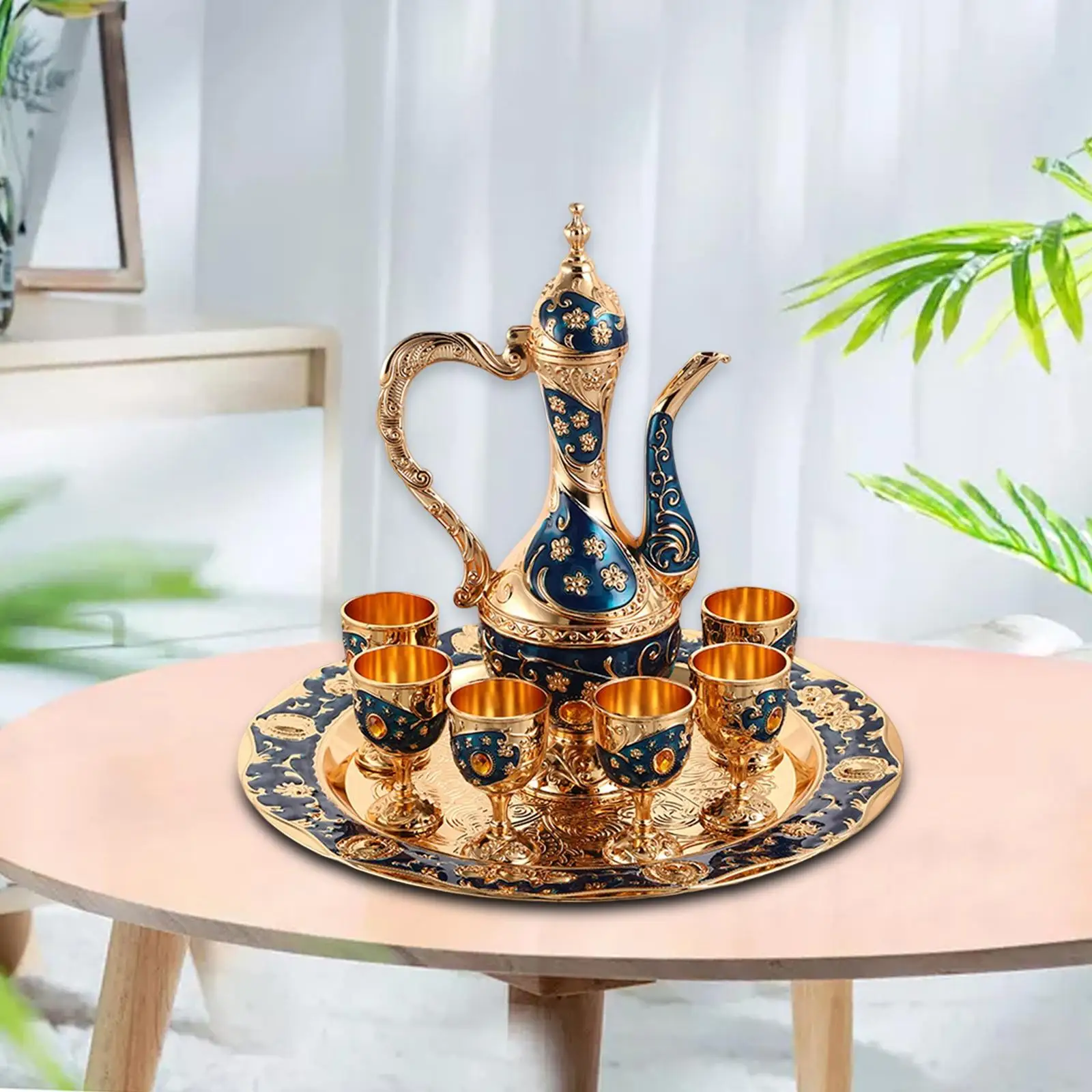 Turkish Tea Set Teapot Tray and 6 Cups Coffee Serving Set Dining Room Wedding