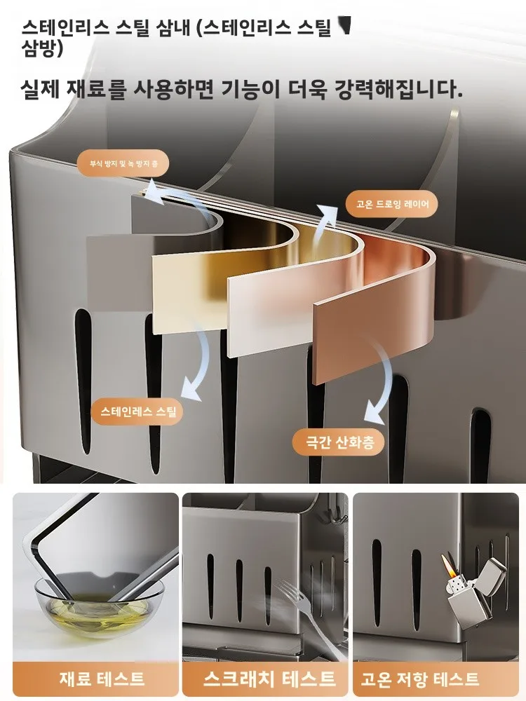 2025년형 새로운 스테인리스 스틸 주방 칼꽂이 다기능 야채칼 젓가락 보관함 벽걸이형 정리함