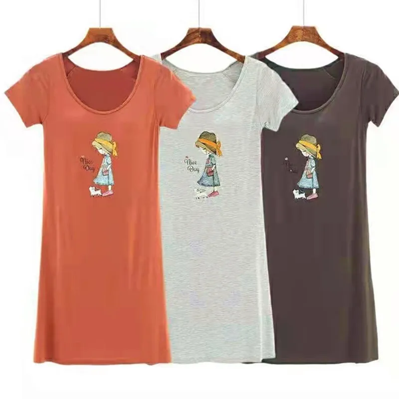 

Ночное платье Fdfklak из модала с мультяшным принтом, женские ночные рубашки с круглым вырезом и коротким рукавом, удобная одежда для сна