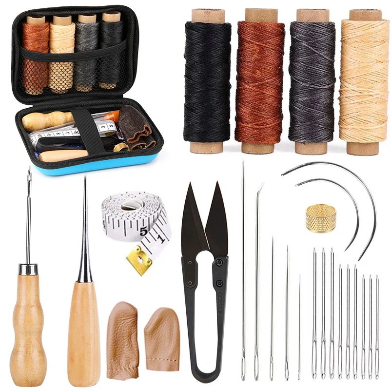 

28PCS Leather Sewing Kit With Large-Eye Stitching Needles, Waxed Thread, Leather Sewing Tools For DIY Leather Craft