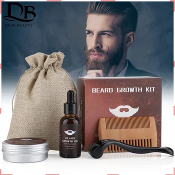 Hair Growth Enhancer Set Beard Growth Kit Barber Oil Serum Nourishing Essential Facial Care Kit Men Titanium Roller Balm Comb