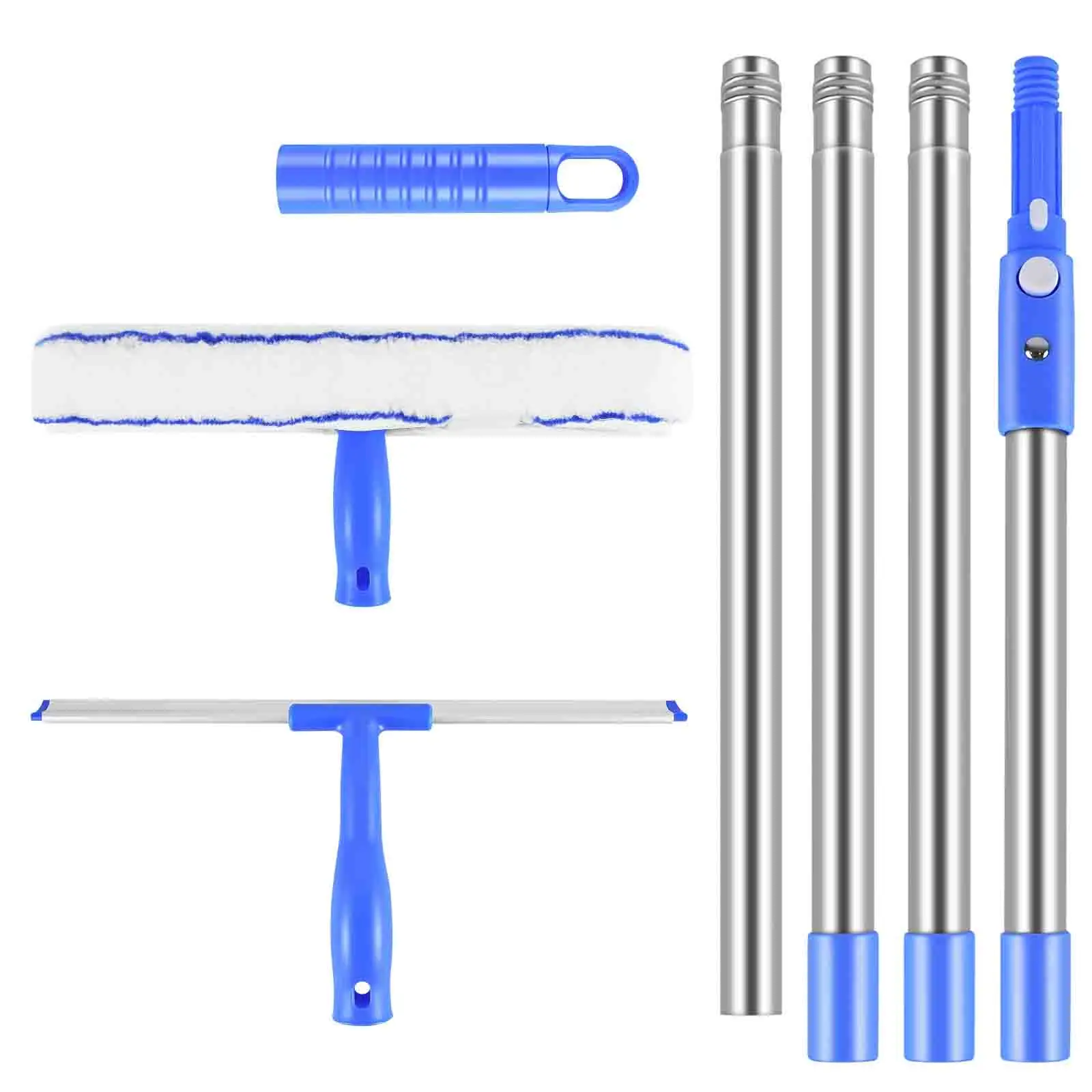 Teleskop-Fensterreiniger-Set, 2-in-1, ausziehbarer Stangenabzieher mit Schaber und Mikrofaser-Pads, höhenverstellbar, für hohe Fenster – Detail 7