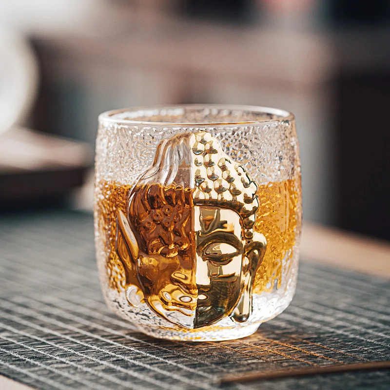 

PINNY Crystal Glass Buddha Demon Teacup Zen Kung Fu Tea Cup Frosted Heat Resistant Drinkware