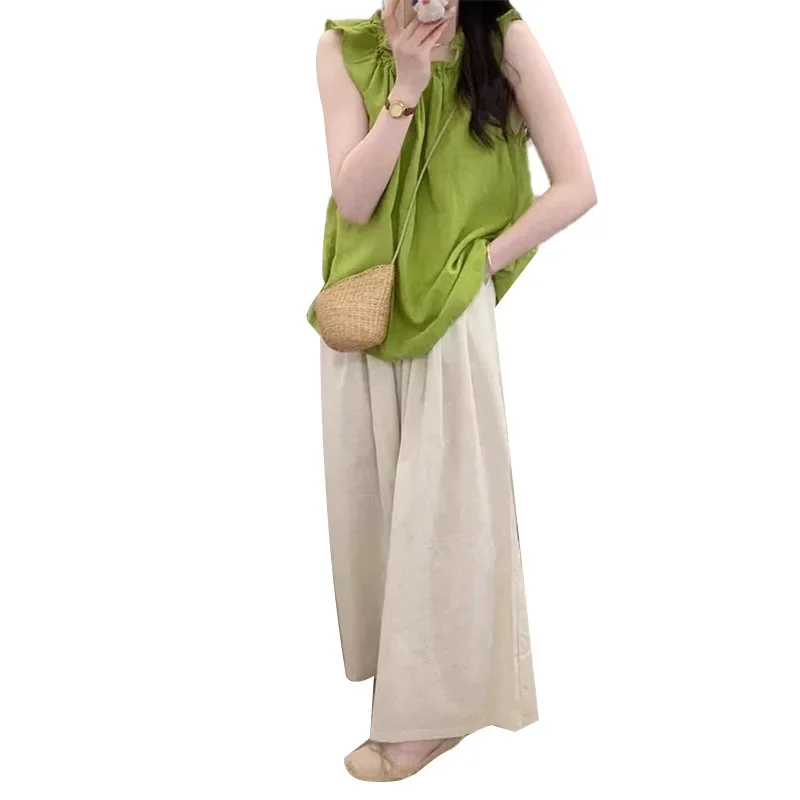 Maternity Suit Summer Matching Set Elegant Age-Reducing Stylish Green Top Pants 2-piece Set For Pregnant Women