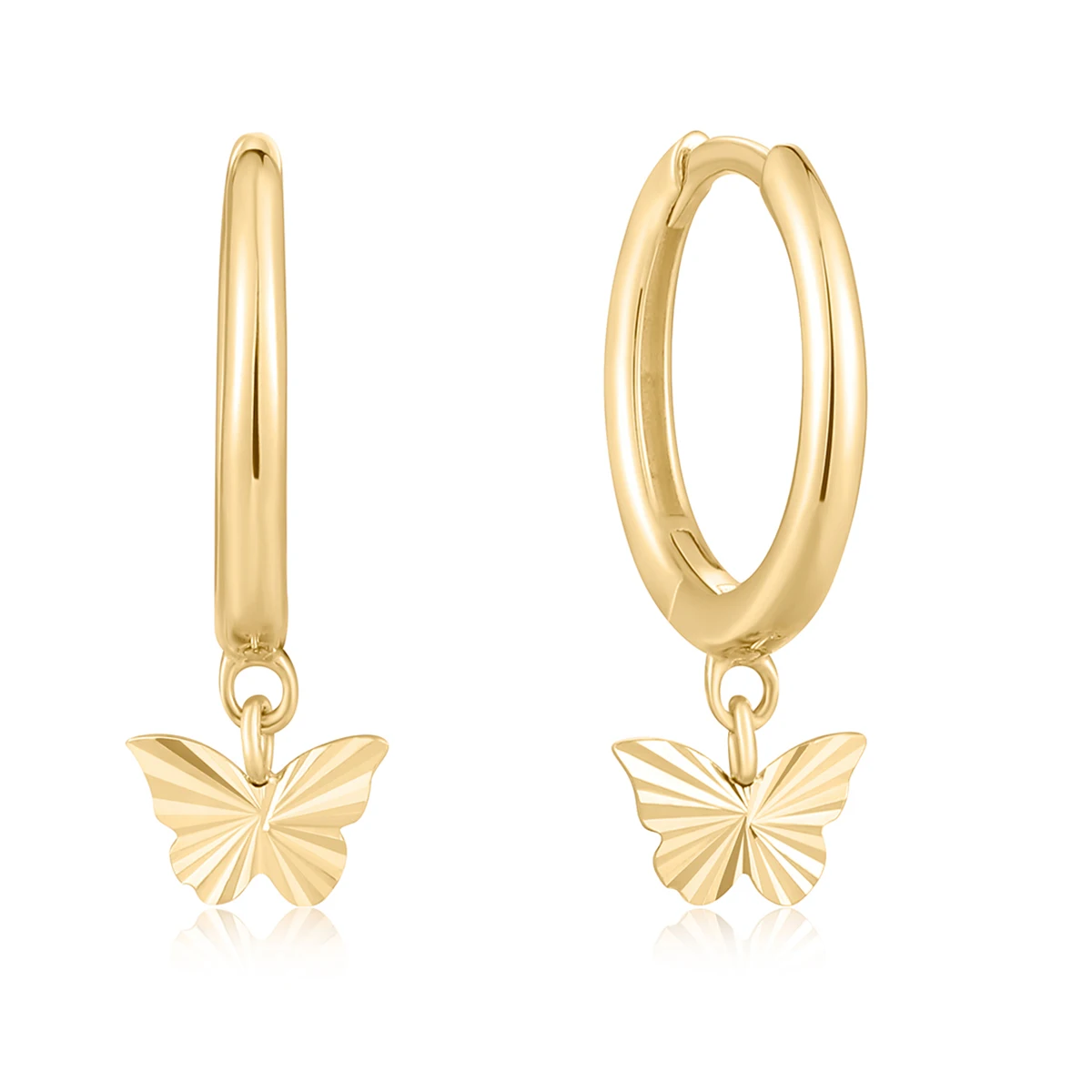 

Fine Jewellery Butterfly Shape Dangle Earrings Hoops Real 14k Solid Gold Butterfly Pendant Drop Huggie Earrings For Women