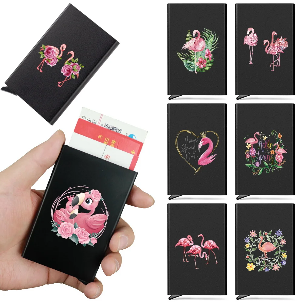 

Anti-theft ID Credit Card Holder Minimalist Porte Carte Thin Aluminium Metal Wallets Flamingo Print Bank Men Credit Card Box