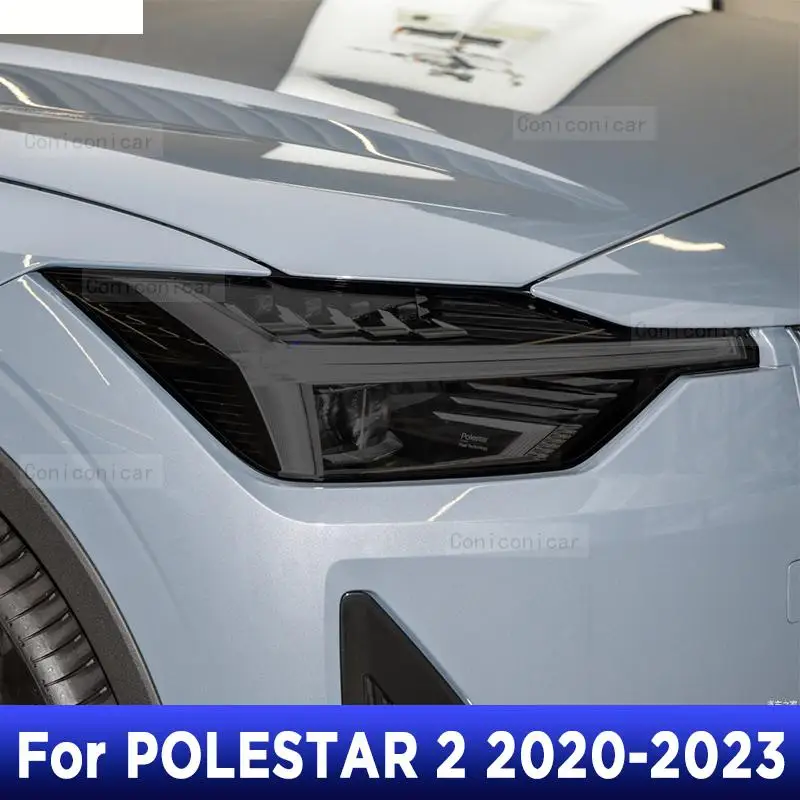 

2P For POLESTAR 2 2020-2023 Car Headlight Black Smoke Tint Vinyl Protective Film Clear TPU Sticker Accessories Cover Healing