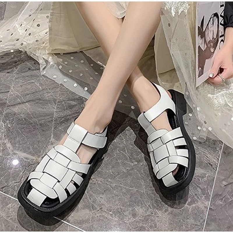 Women's Summer Sandals Hollow Flat Platform Closed Toe Buckle Strap Female Shoes Anti-slip Outdoor Beach Ladies Shoe 2022 New