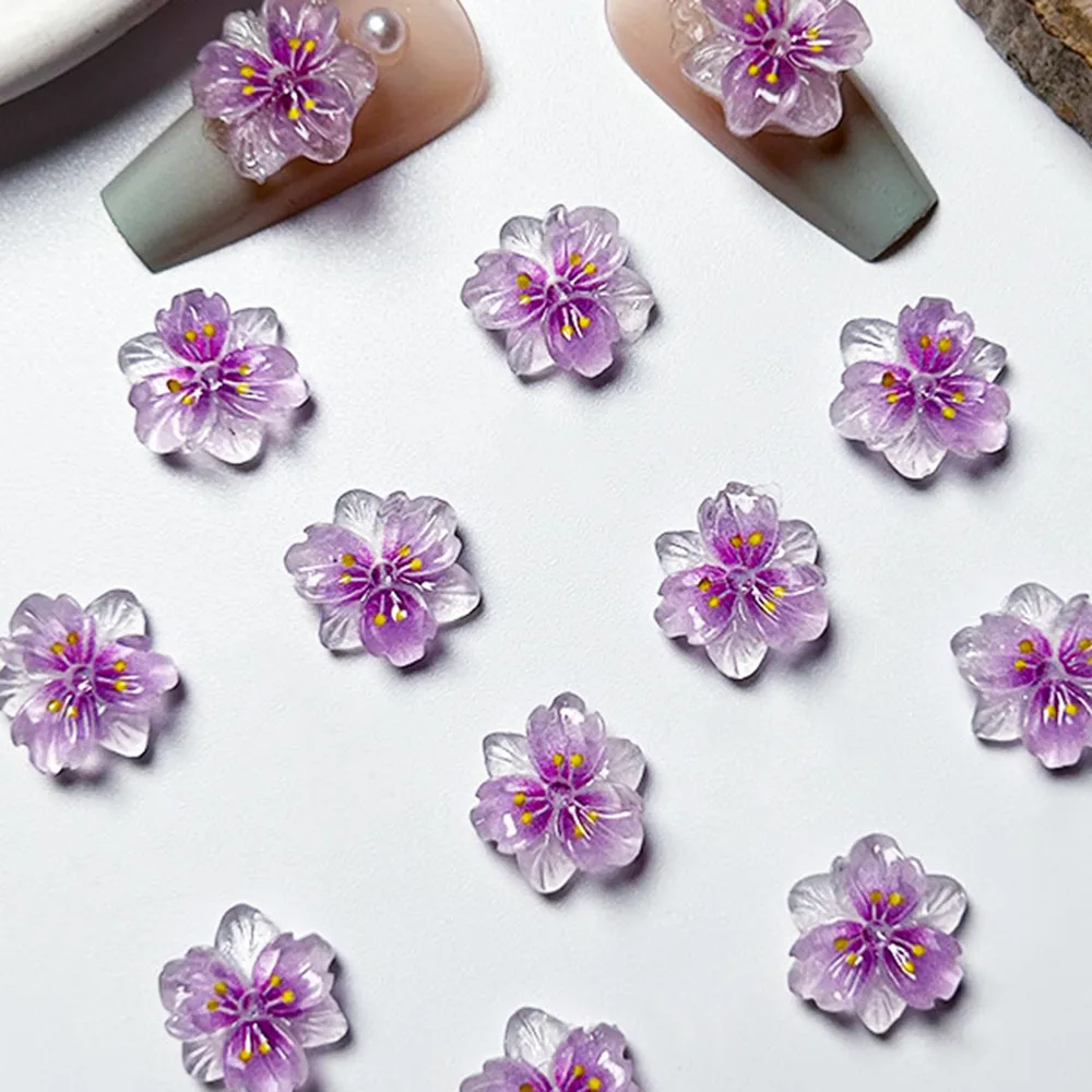 50 Stück 3D-Blumen für Nägel Charms Eis durchscheinende Blume Nagel Charms Blume leuchtende Dekoration für Nägel Design Harz Blütenblätter – Detail 4