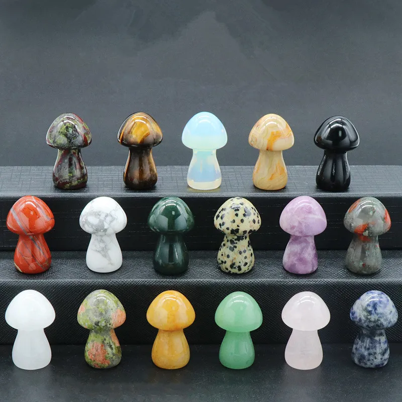 Natural Crystal Stone Mushroom Ornament  Healing Crystal Amethyst Aventurine Rose Quartz Crafts Garden Flowerpot Room Decoration