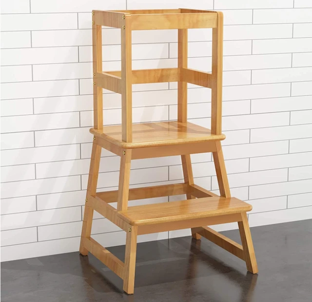 Taburete de cocina para niños pequeños - Silla Montessori con respaldo (con  escote)