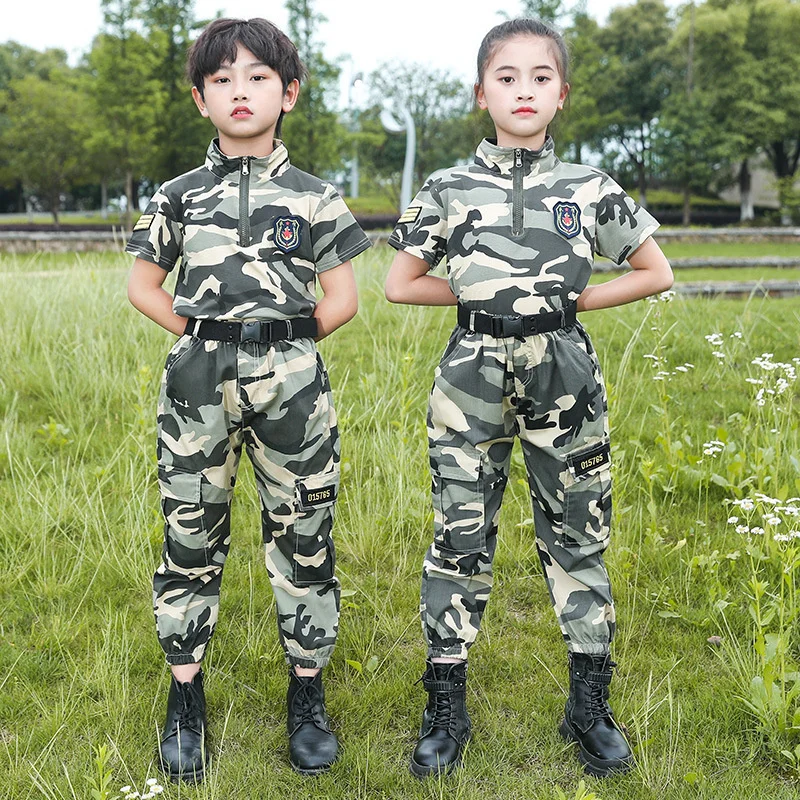 Children's set, primary school students' short sleeved military training clothing, police and soldiers' round performance