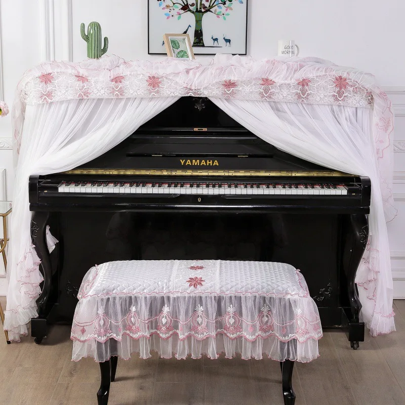 All Inclusive Lace Piano Cover single double Stool covers Korean Style Piano Dust proof Cover Do not take it off to play