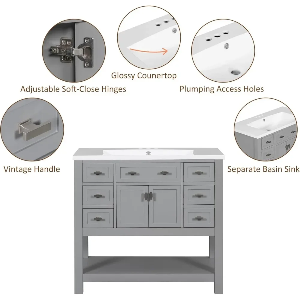 36" Bathroom Vanity with Sink, Bathroom Storage Cabinet with Soft Closing Doors and 6 Dovetail Drawers, Modern Vanities