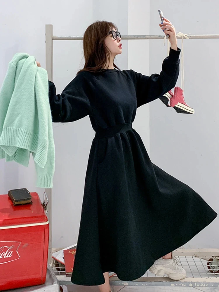 

Waist Plus Size One Piece Dress Female Casual Simple Korean Loose Big Hem Dress Women Clothing Autumn And Winter Long Dress 2023
