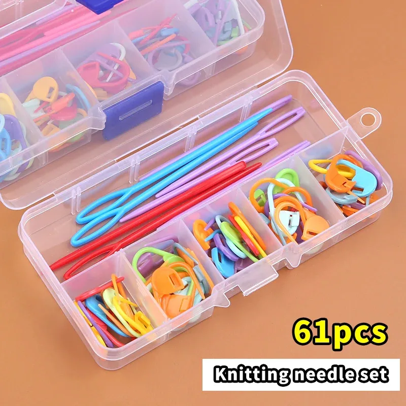 Plastic Resin Small Clips 61pcs Multicolor Plastic Resin Small Clips Knitting Crochet Markers Locking Stitch Needle Clip Marking Rings DIY Sewing Tool